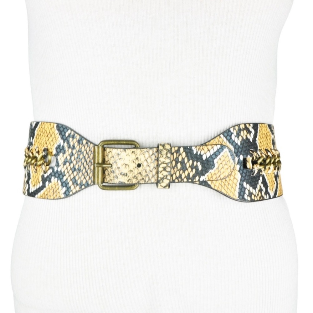 BCBG WAIST BELT SNAKE PRINT CHAIN ORANGE BLACK